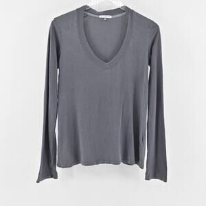 JAMES PERSE Top Womens Size 3/Large Gray Cotton Long Sleeve VNeck Shirt Standard
